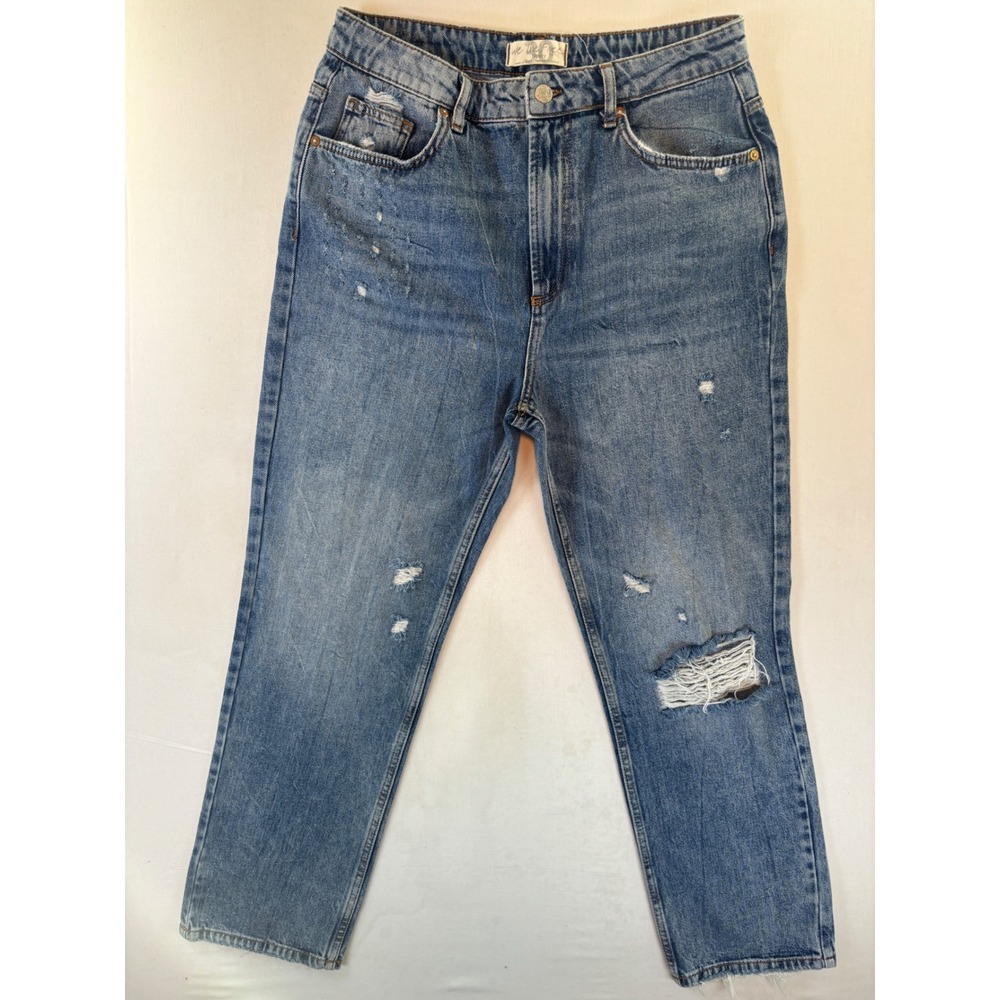 We The Free Free People Distressed Straight Leg Jeans Blue Denim Size 30